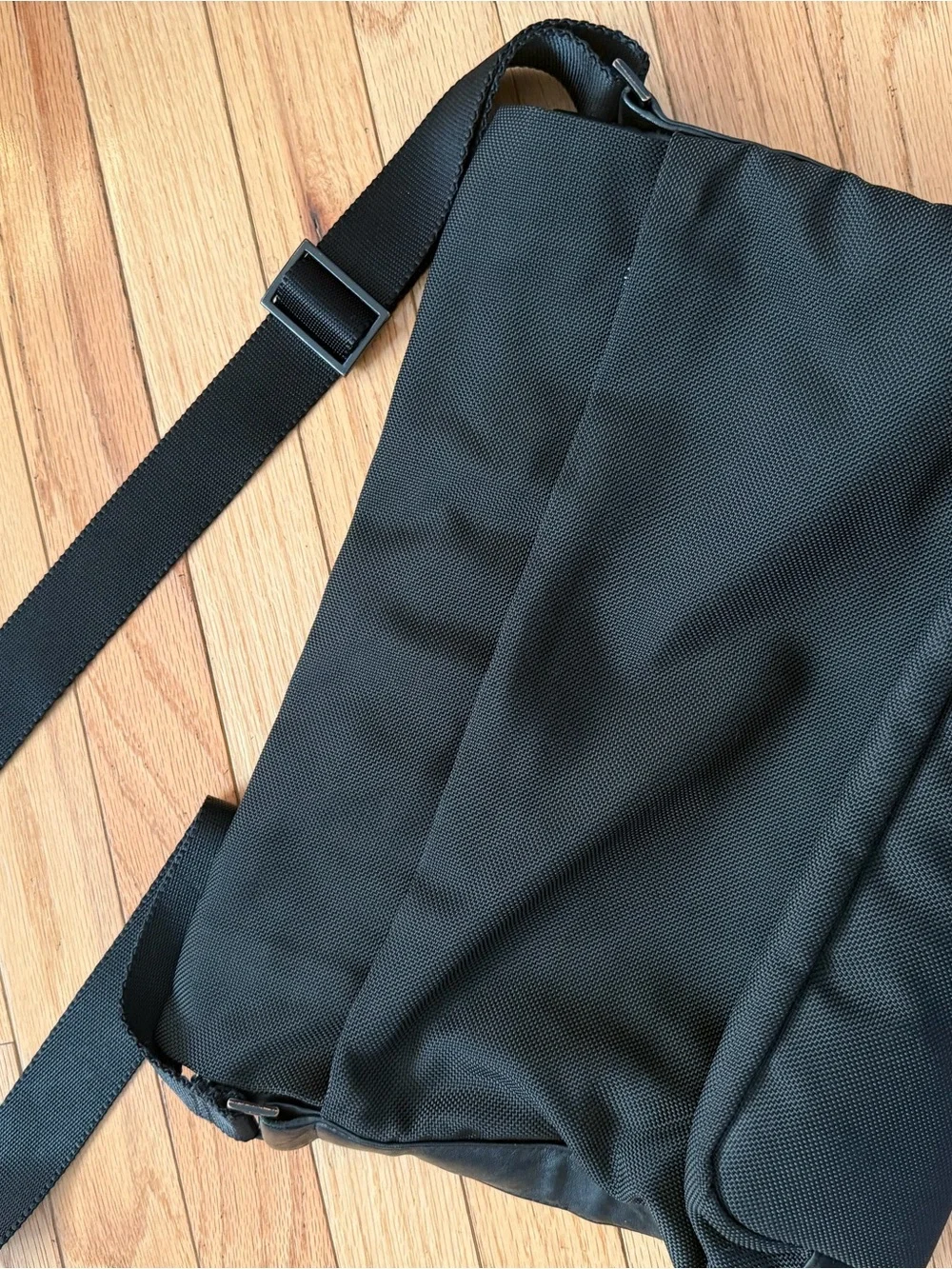 Tumi Black Nylon Messenger Bag with Leather Trim
